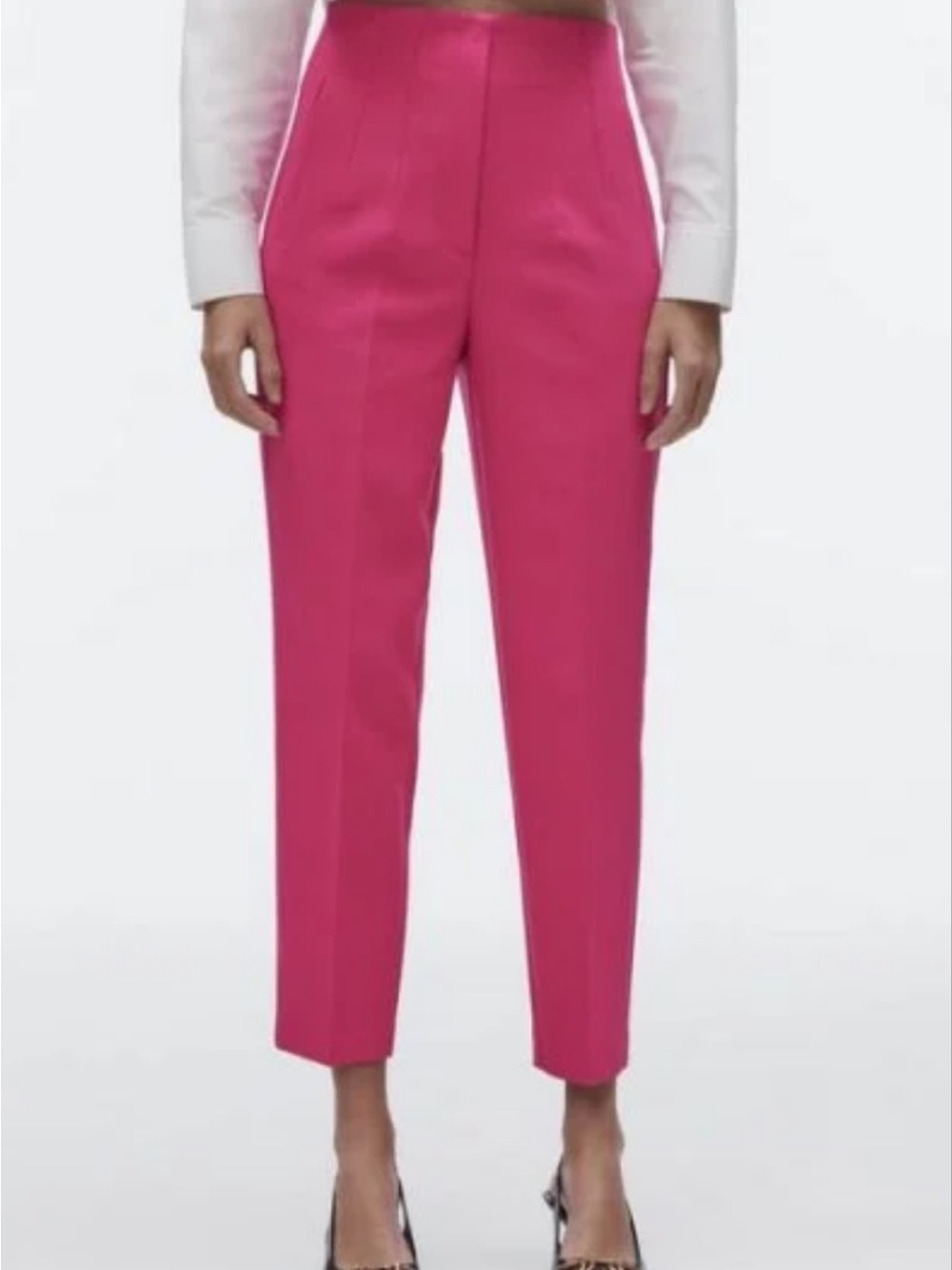 Zara Hot Pink High-Rise Cropped Tailored Pants